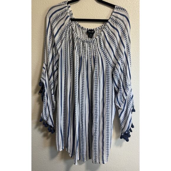 Step in Style Plus Size 3X Striped Over the Shoulder Women's Blouse Top Tassels - Picture 1 of 8